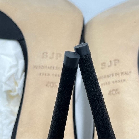 SJP Sarah Jessica Parker Taylor Black T-Strap Stiletto Point Toe Heels Pumps NEW - Picture 12 of 16